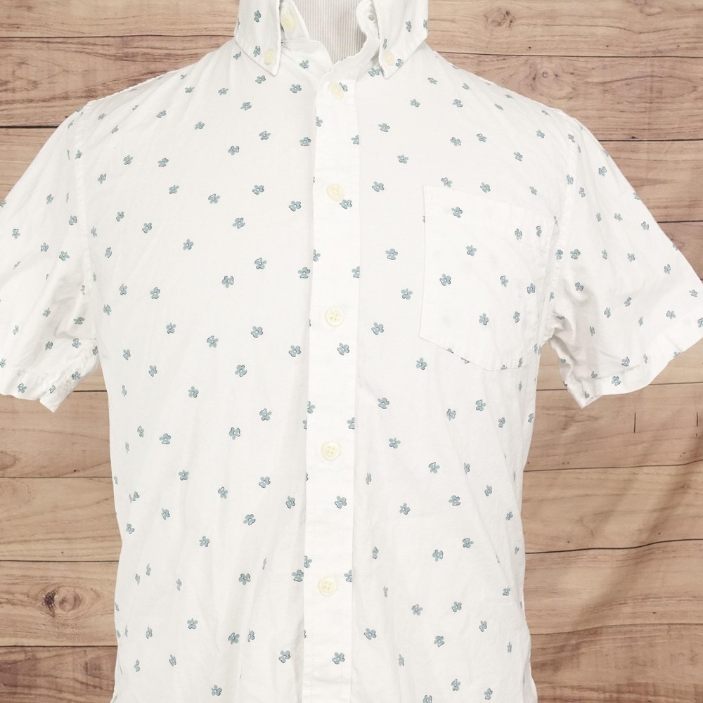 Goodfellow & Co Shirt Mens M White Floral Short Sleeve Button-Up Slim Fit Casual